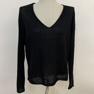 White + Warren Sweater Medium Black 100% Linen